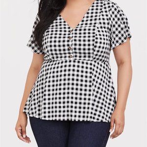 BLACK GINGHAM PEPLUM BLOUSE